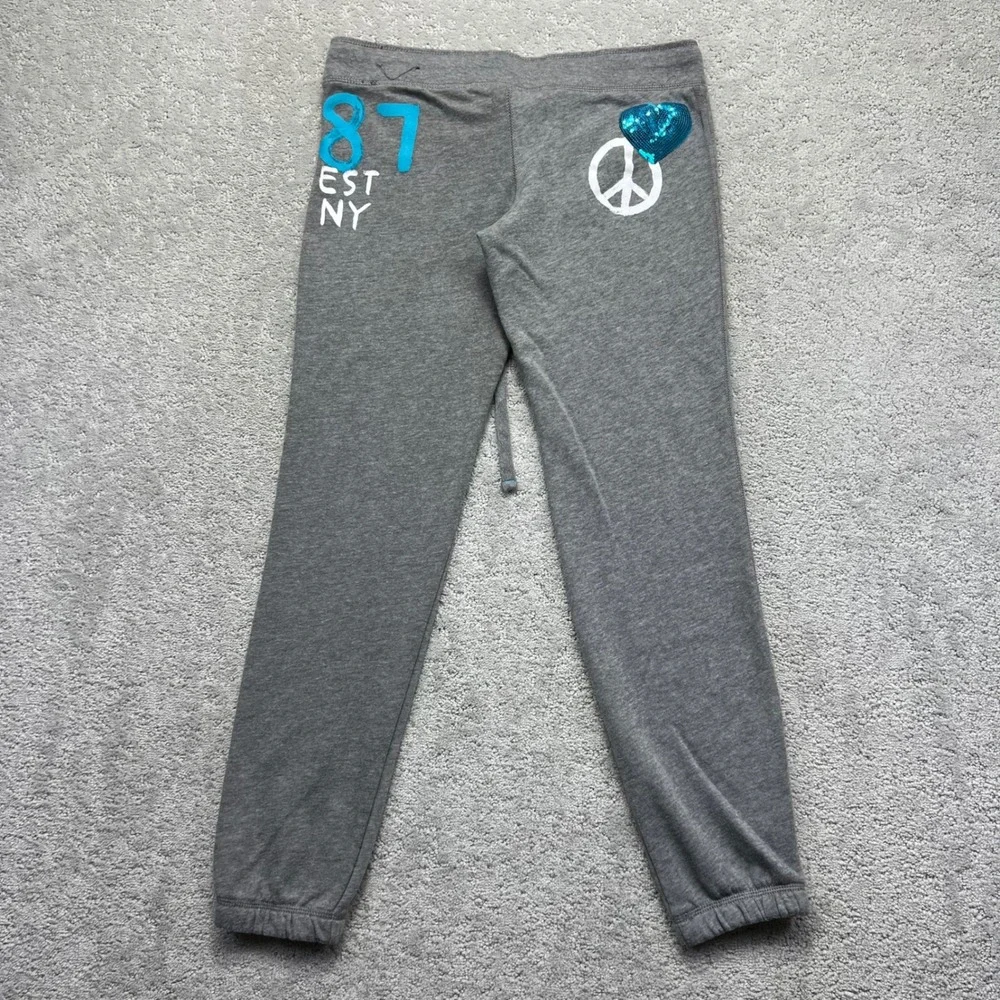 Aeropostale Sweatpants Womens Medium Grey Aero Live Love Dream Sequin Low Rise